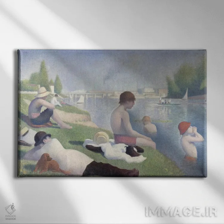 تابلو شناگران در اسنییر ۱۸۸۴ اثر ژرژ سورا (نقاش نئوامپرسیونیست فرانسوی) - نمای روبهرو روی دیوار