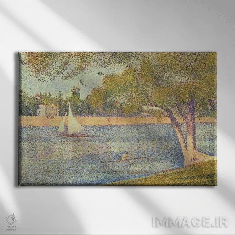 تابلو سواحل سن (رود سن در گراند ژات)، (بهار) اثر ژرژ سورا (نقاش نئوامپرسیونیست فرانسوی) - نمای روبهرو روی دیوار