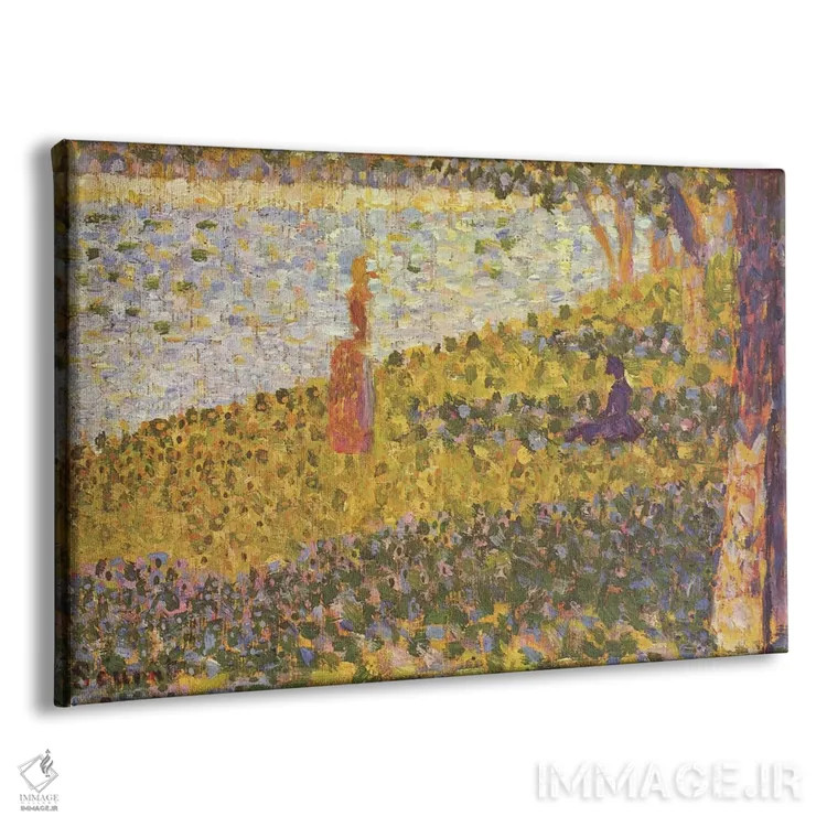 تابلو زنان کنار رودخانه ۱۸۸۶ اثر ژرژ سورا (نقاش نئوامپرسیونیست فرانسوی) - نمای پرسپکتیو محصول