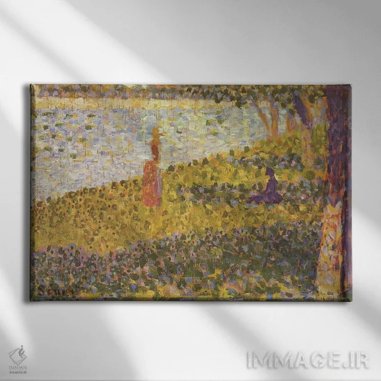 تابلو زنان کنار رودخانه ۱۸۸۶ اثر ژرژ سورا (نقاش نئوامپرسیونیست فرانسوی) - نمای روبهرو روی دیوار