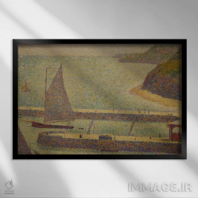 تابلو بندر ان برسَن (فرانسه) اثر ژرژ سورا (نقاش نئوامپرسیونیست فرانسوی) - نمای قابدار مشکی