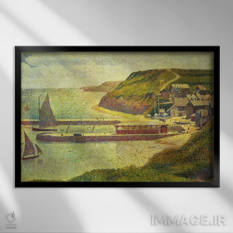 تابلو بندر ان بسَن ۱۸۸۸ اثر ژرژ سورا (نقاش نئوامپرسیونیست فرانسوی) - نمای قابدار مشکی