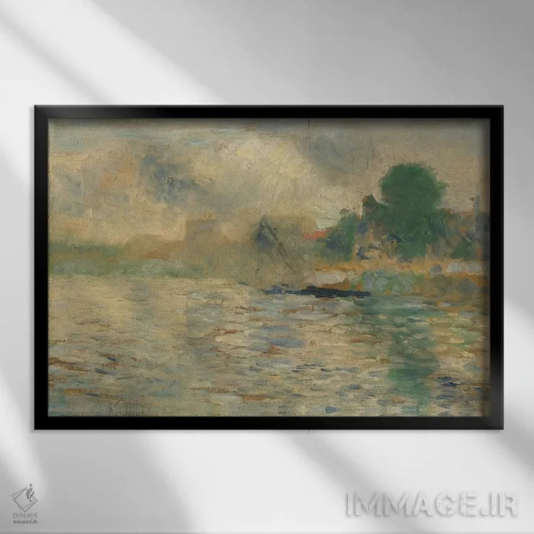 تابلو ساحل سن ۱۸۸۴ اثر ژرژ سورا (نقاش نئوامپرسیونیست فرانسوی) - نمای قابدار مشکی