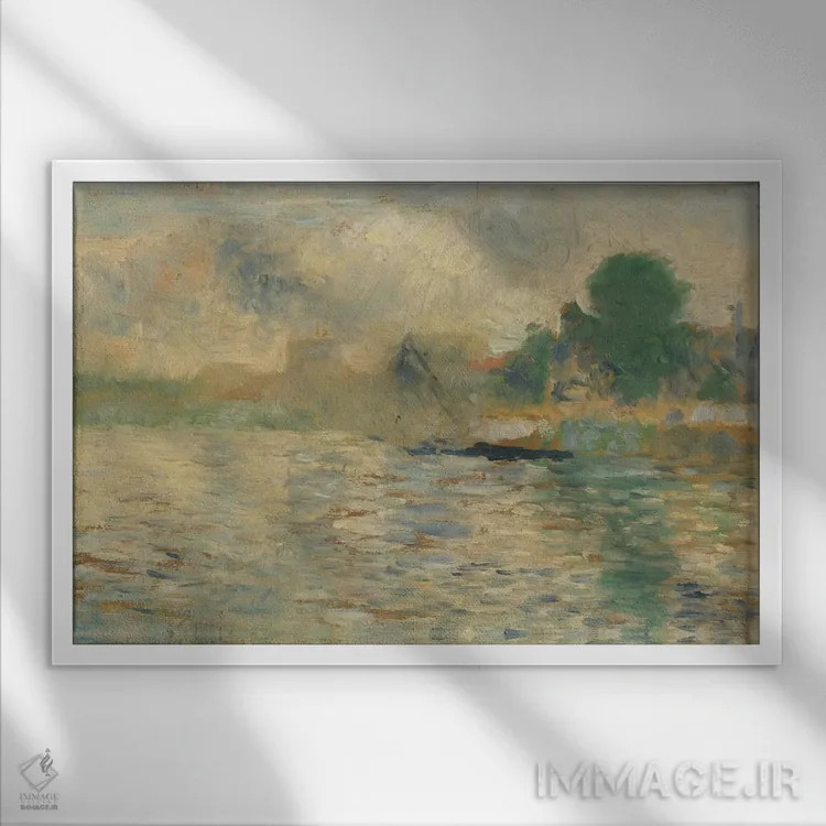 تابلو ساحل سن ۱۸۸۴ اثر ژرژ سورا (نقاش نئوامپرسیونیست فرانسوی) - نمای قابدار سفید