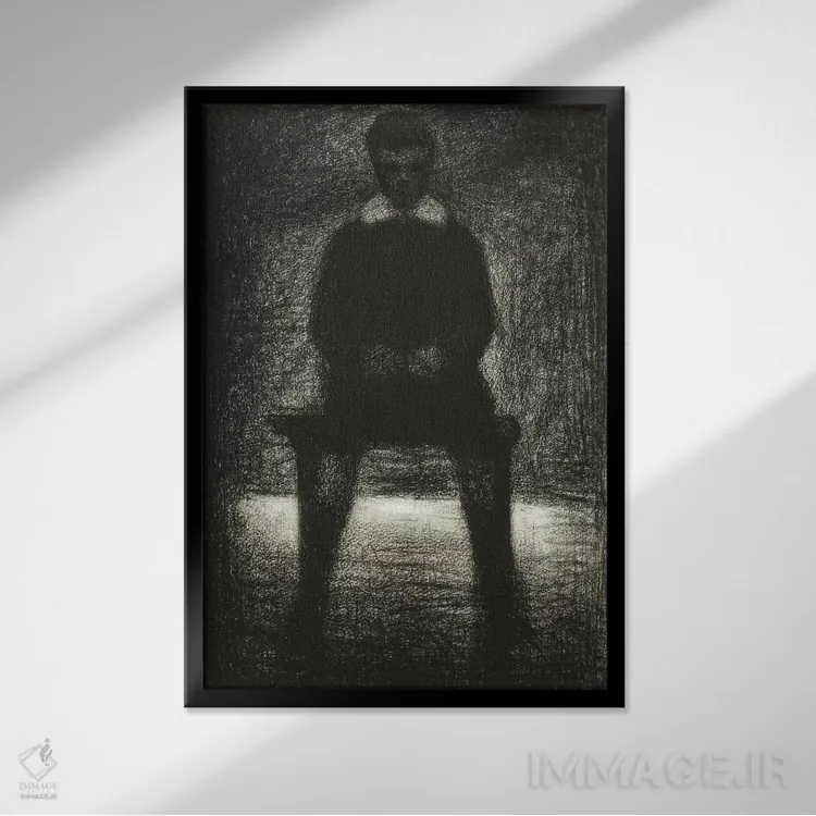 تابلو موریس آپرت (پسر بچه نشسته) ۱۸۸۴ اثر ژرژ سورا (نقاش نئوامپرسیونیست فرانسوی) - نمای قابدار مشکی