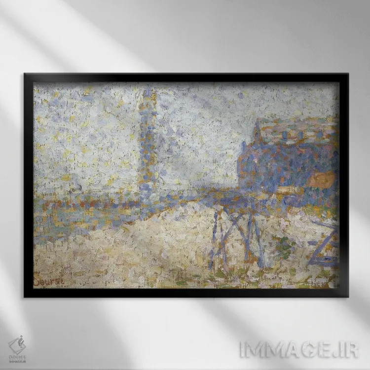 تابلو آسایشگاه و فانوس دریایی هونفلور ۱۸۸۶ اثر ژرژ سورا (نقاش نئوامپرسیونیست فرانسوی) - نمای قابدار مشکی