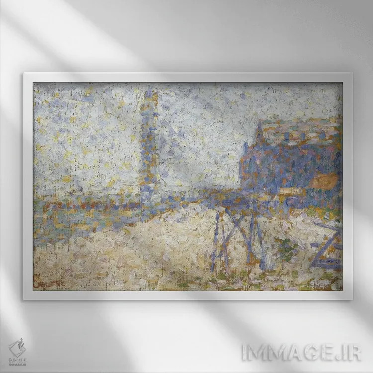 تابلو آسایشگاه و فانوس دریایی هونفلور ۱۸۸۶ اثر ژرژ سورا (نقاش نئوامپرسیونیست فرانسوی) - نمای قابدار سفید