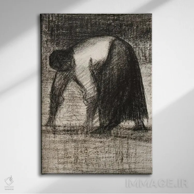 تابلو روستایی با دست روی زمین ۱۸۸۲ اثر ژرژ سورا (نقاش نئوامپرسیونیست فرانسوی) - نمای روبهرو روی دیوار