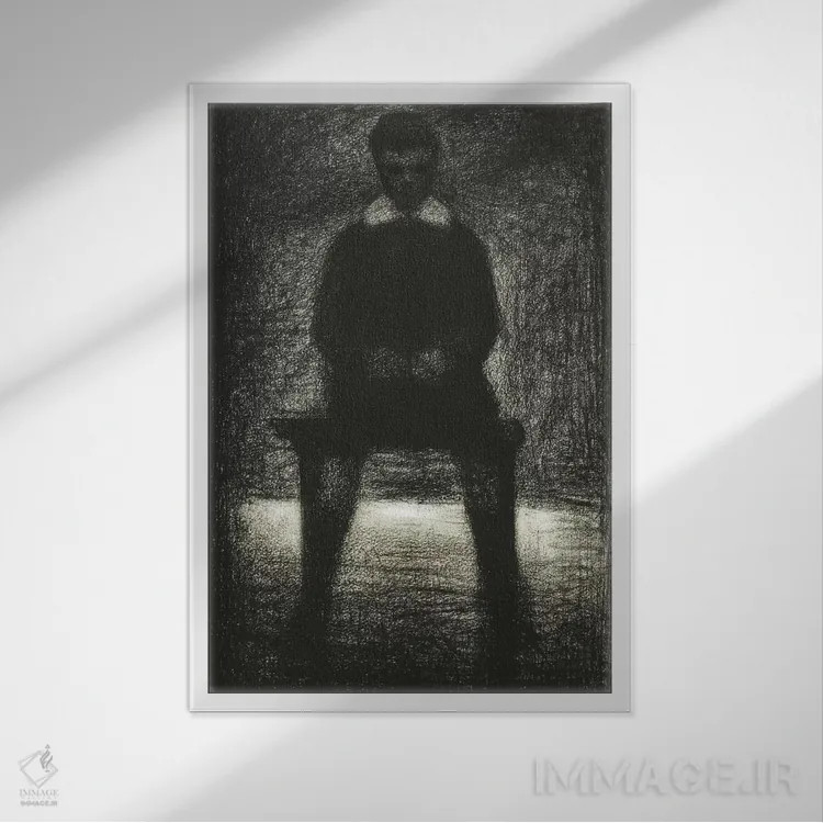 تابلو موریس آپرت (پسر بچه نشسته) ۱۸۸۴ اثر ژرژ سورا (نقاش نئوامپرسیونیست فرانسوی) - نمای قابدار سفید