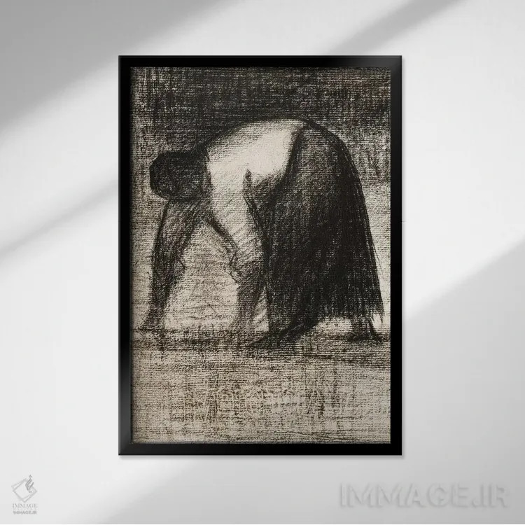 تابلو روستایی با دست روی زمین ۱۸۸۲ اثر ژرژ سورا (نقاش نئوامپرسیونیست فرانسوی) - نمای قابدار مشکی