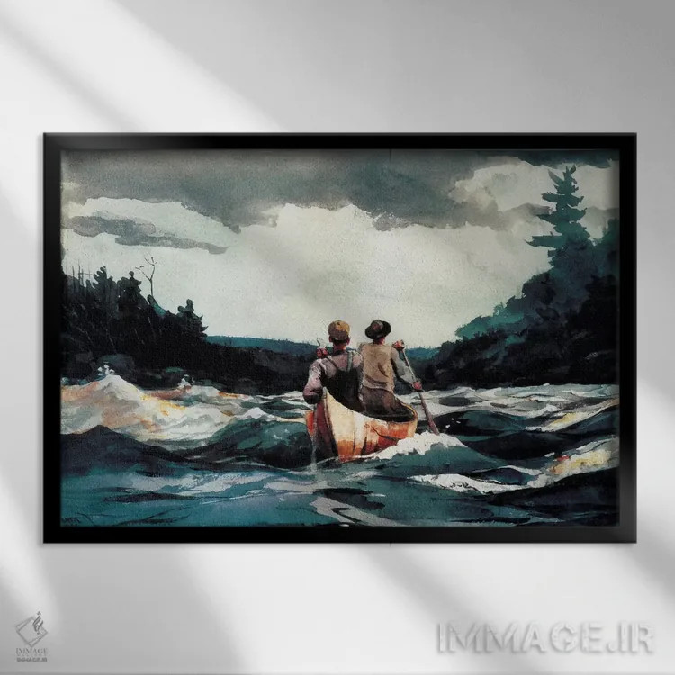 تابلو قایقرانی در جریان تند، ۱۸۹۷ اثر وینسلو هومر - نمای قابدار مشکی