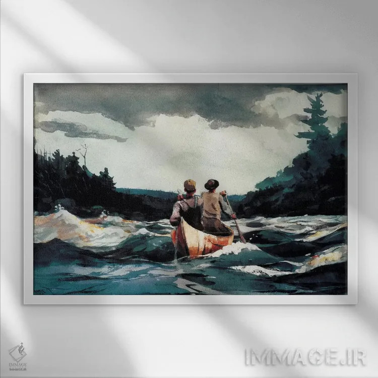 تابلو قایقرانی در جریان تند، ۱۸۹۷ اثر وینسلو هومر - نمای قابدار سفید