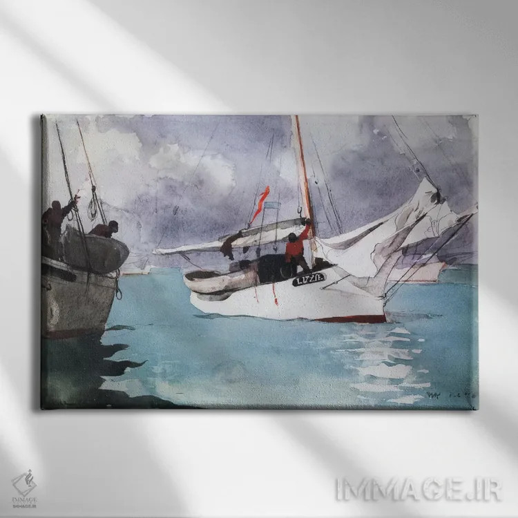 تابلو قایقهای ماهیگیری، کی وست، ۱۹۰۳ اثر وینسلو هومر - نمای روبهرو روی دیوار