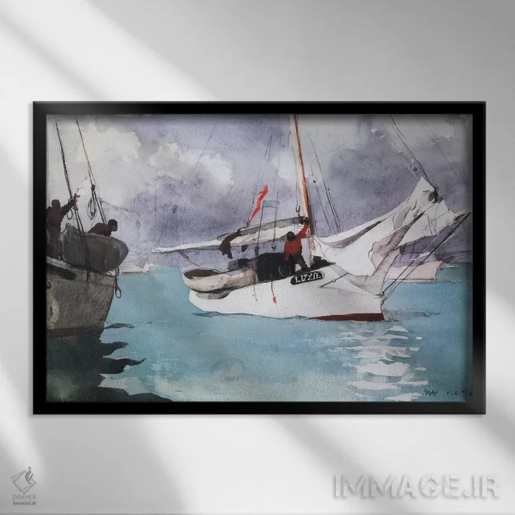 تابلو قایقهای ماهیگیری، کی وست، ۱۹۰۳ اثر وینسلو هومر - نمای قابدار مشکی