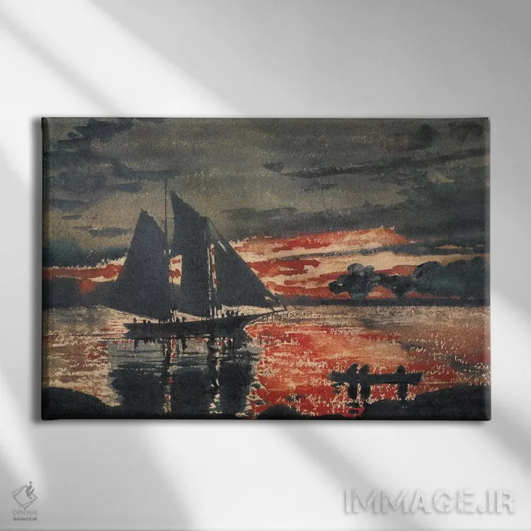 تابلو آتشسوزیهای هنگام غروب، ۱۸۸۰ اثر وینسلو هومر - نمای روبهرو روی دیوار