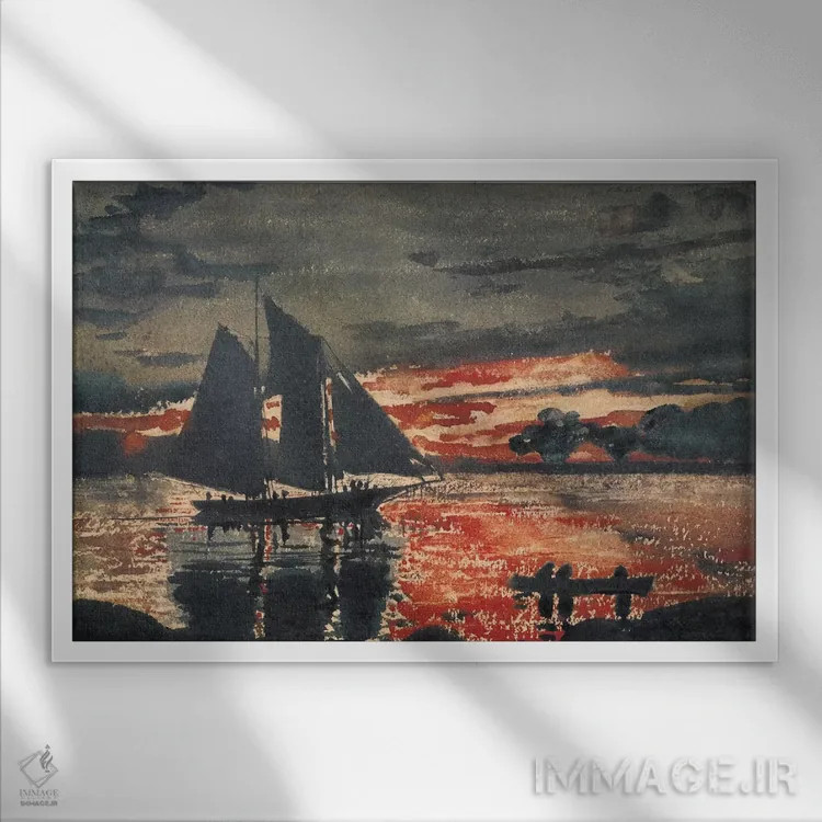 تابلو آتشسوزیهای هنگام غروب، ۱۸۸۰ اثر وینسلو هومر - نمای قابدار سفید