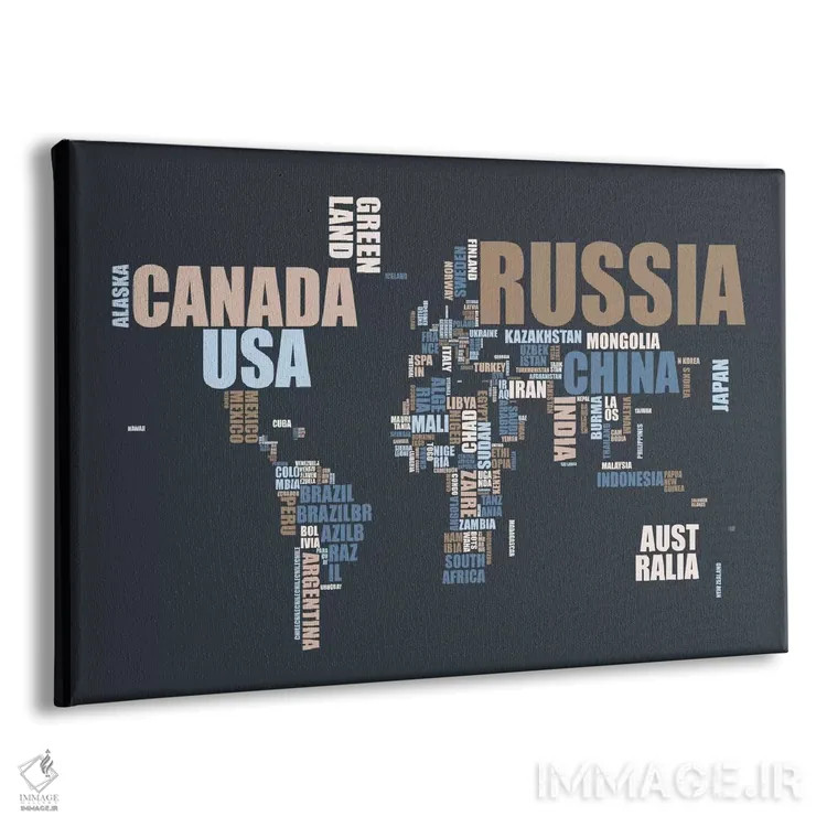تابلو نقشه جهان با واژهها اثر مایکل تامپست - نمای پرسپکتیو محصول
