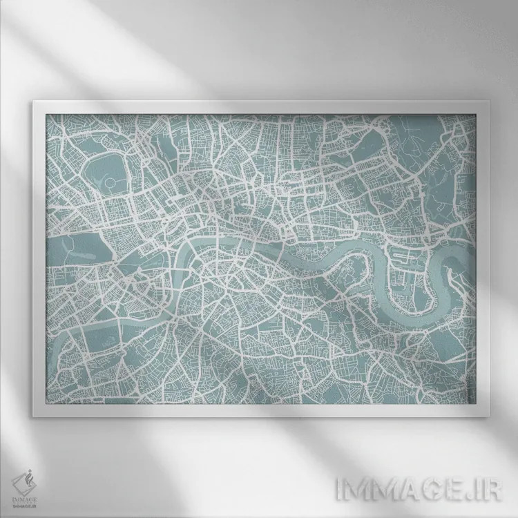 تابلو نقشه لندن اثر مایکل تامپست - نمای قابدار سفید