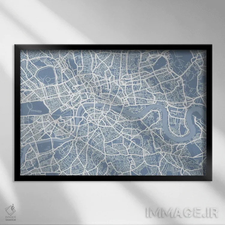 تابلو نقشه لندن ۲ اثر مایکل تامپست - نمای قابدار مشکی