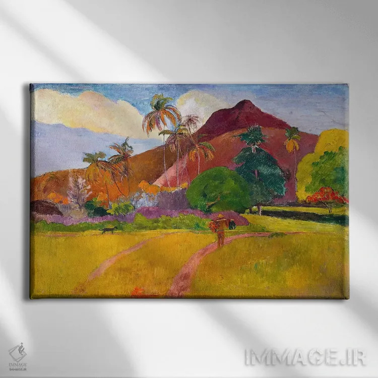 تابلو منظره تاهیتی (جزیره) اثر پل گوگن - نمای روبهرو روی دیوار