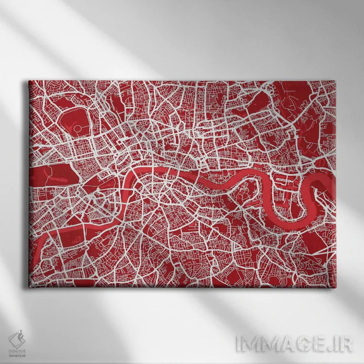 تابلو نقشه لندن ۳ (قرمز) اثر مایکل تامپست - نمای روبهرو روی دیوار