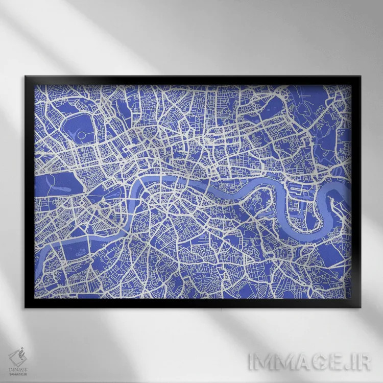 تابلو نقشه لندن ۴ (آبی) اثر مایکل تامپست - نمای قابدار مشکی