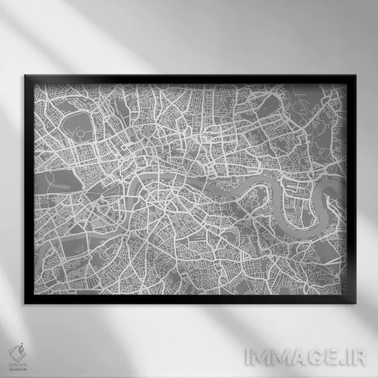 تابلو نقشه لندن ۵ اثر مایکل تامپست - نمای قابدار مشکی