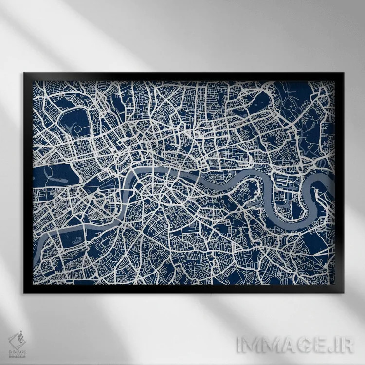 تابلو نقشه لندن ۶ اثر مایکل تامپست - نمای قابدار مشکی
