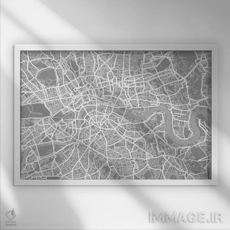 تابلو نقشه لندن ۵ اثر مایکل تامپست - نمای قابدار سفید
