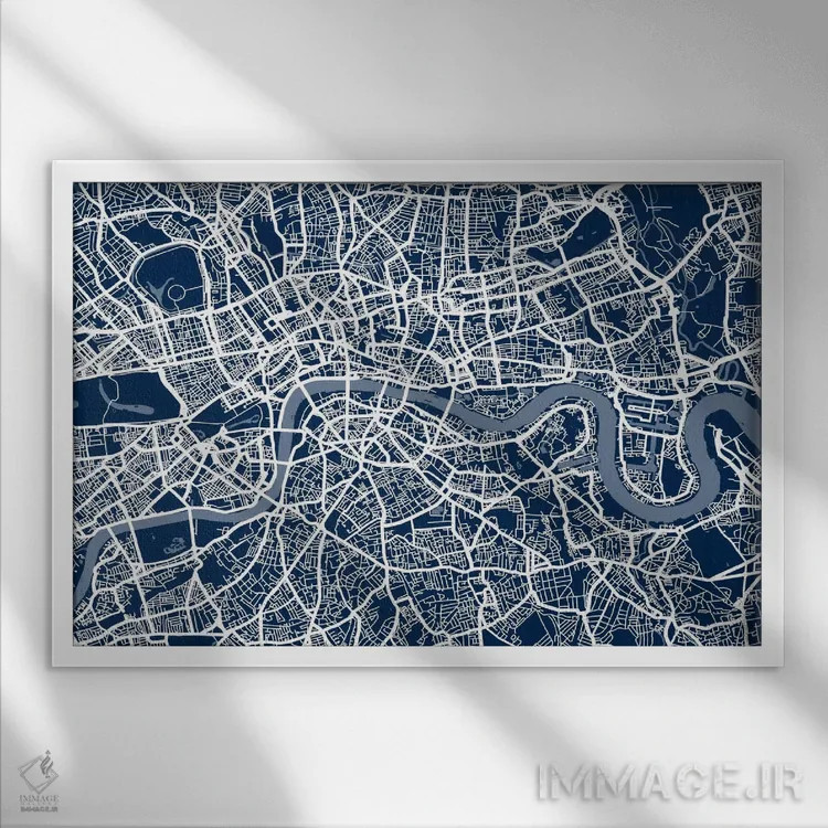تابلو نقشه لندن ۶ اثر مایکل تامپست - نمای قابدار سفید