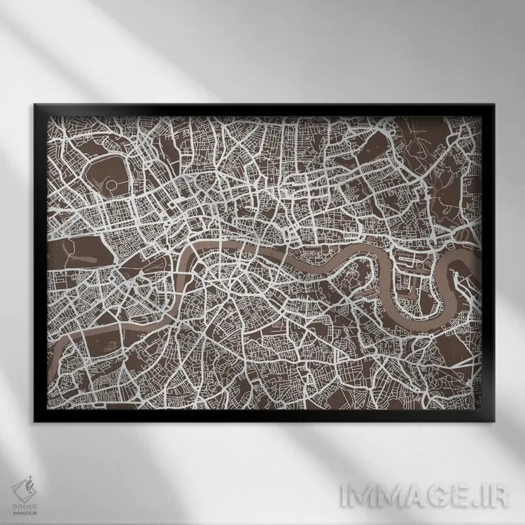 تابلو نقشه لندن ۷ اثر مایکل تامپست - نمای قابدار مشکی