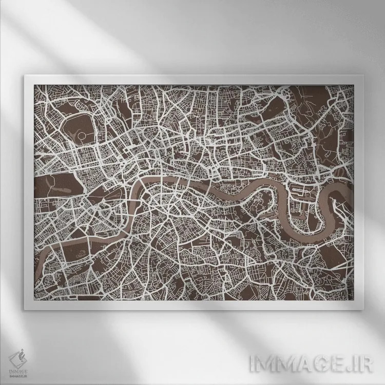 تابلو نقشه لندن ۷ اثر مایکل تامپست - نمای قابدار سفید