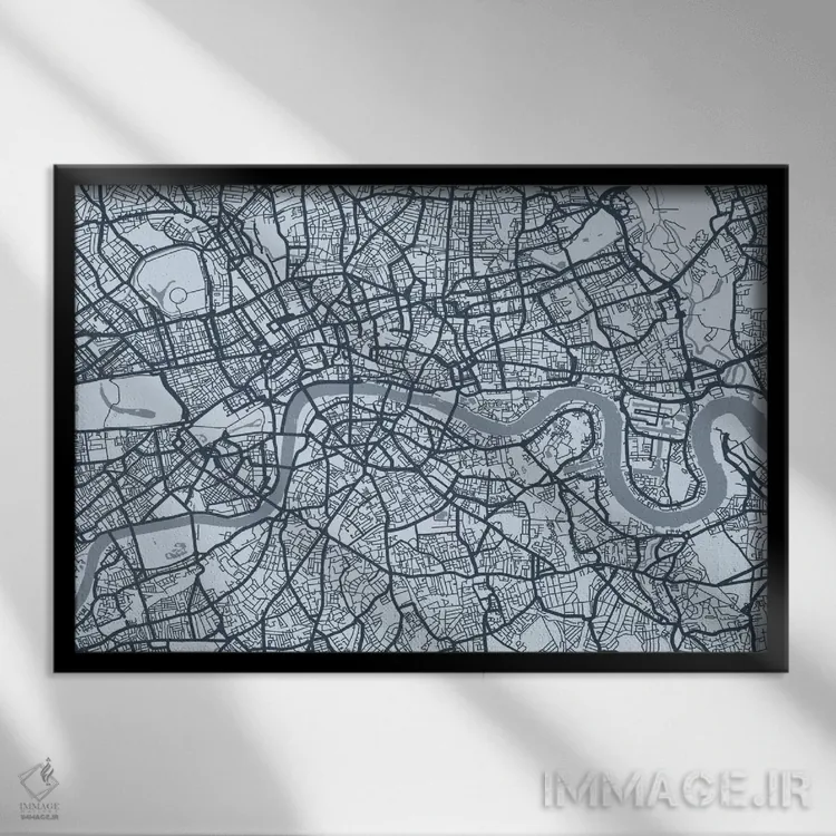 تابلو نقشه لندن ۸ اثر مایکل تامپست - نمای قابدار مشکی