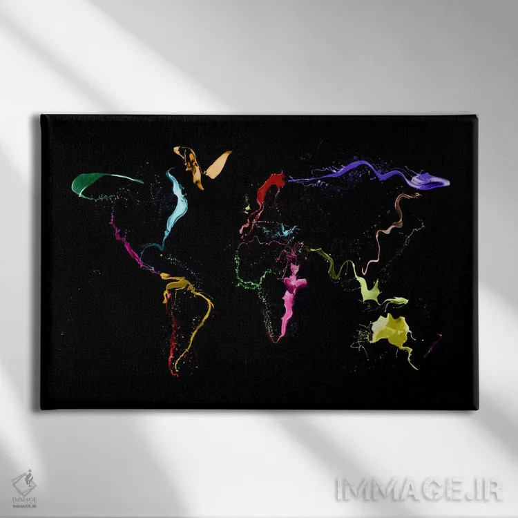 تابلو نقشه جهان (نقاشی انتزاعی) ۲ اثر مایکل تامپست - نمای روبهرو روی دیوار