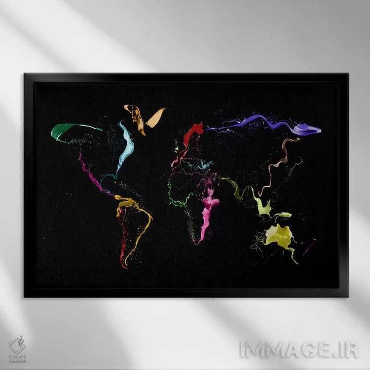 تابلو نقشه جهان (نقاشی انتزاعی) ۲ اثر مایکل تامپست - نمای قابدار مشکی