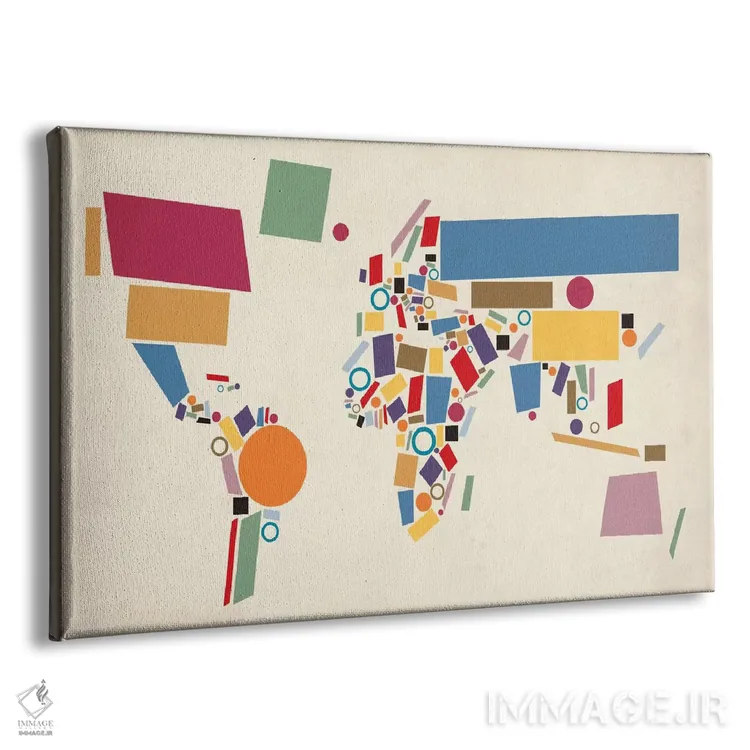 تابلو نقشه جهان هندسی (انتزاعی) اثر مایکل تامپست - نمای پرسپکتیو محصول