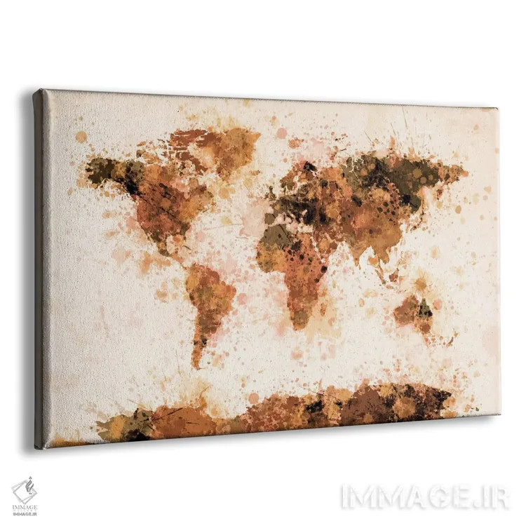 تابلو نقشه جهان با پاشش رنگ برنزی اثر مایکل تامپست - نمای پرسپکتیو محصول