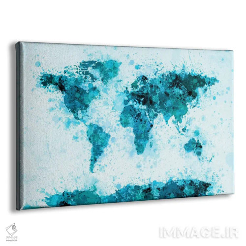 تابلو نقشه جهان با پاشش رنگ (آبی) اثر مایکل تامپست - نمای پرسپکتیو محصول