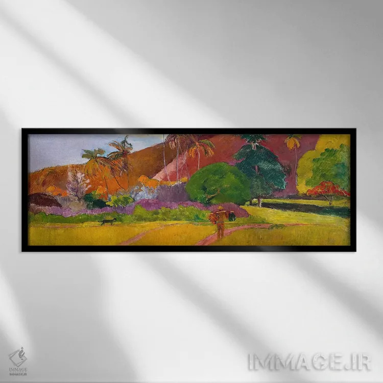 تابلو منظره تاهیتی اثر پل گوگن - نمای قابدار مشکی