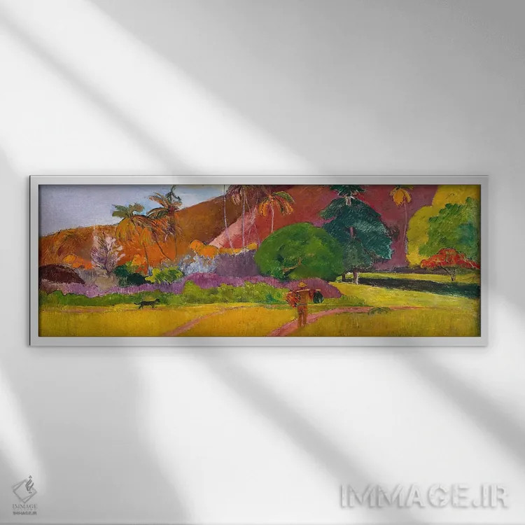 تابلو منظره تاهیتی اثر پل گوگن - نمای قابدار سفید