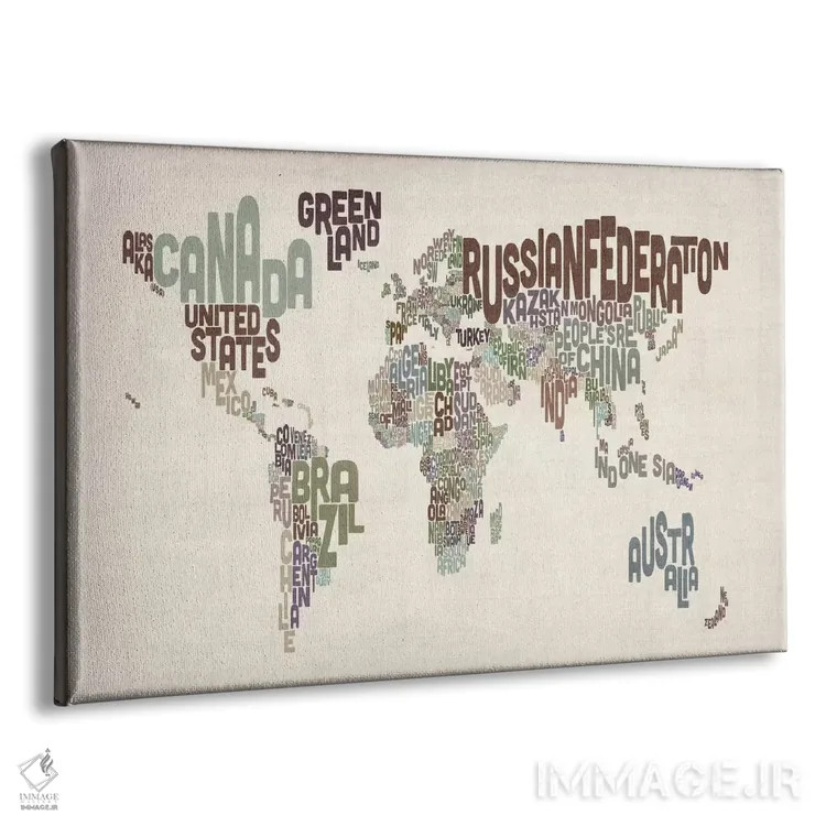 تابلو نقشه جهان تایپوگرافیک ۶ اثر مایکل تامپست - نمای پرسپکتیو محصول