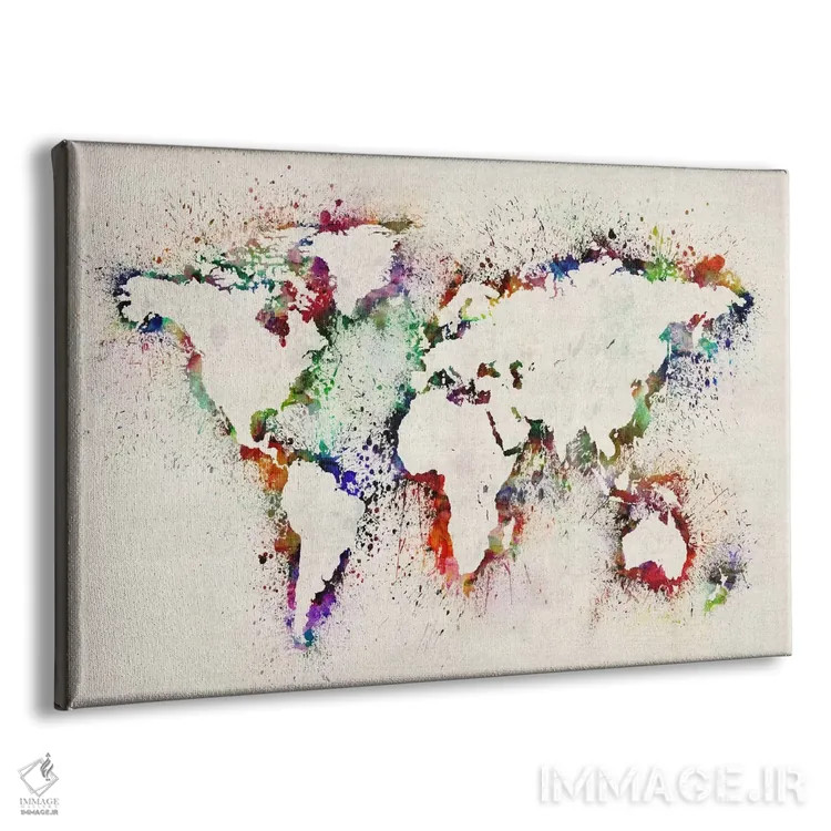 تابلو نقشه جهان با پاشش رنگ اثر مایکل تامپست - نمای پرسپکتیو محصول