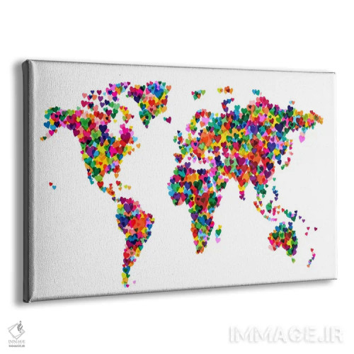 تابلو نقشه جهان قلبی (چند رنگ) اثر مایکل تامپست - نمای پرسپکتیو محصول