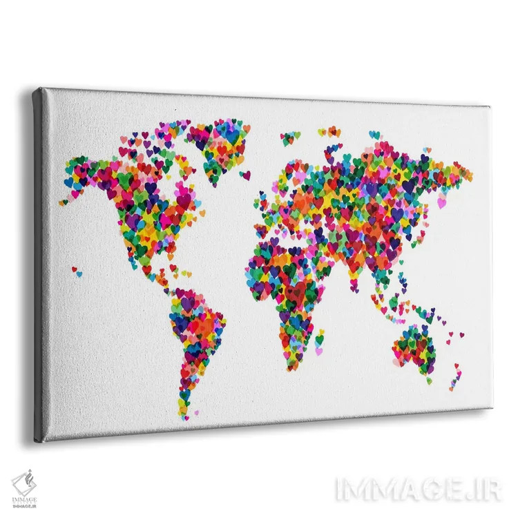 تابلو نقشه جهان قلبی (چند رنگ) اثر مایکل تامپست - نمای پرسپکتیو محصول