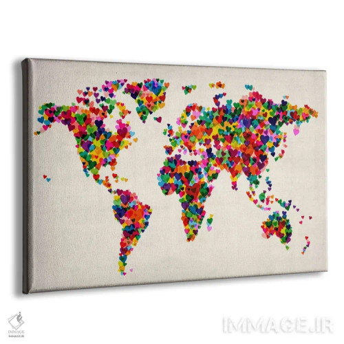 تابلو نقشه جهان قلبی (چند رنگ) ۲ اثر مایکل تامپست - نمای پرسپکتیو محصول