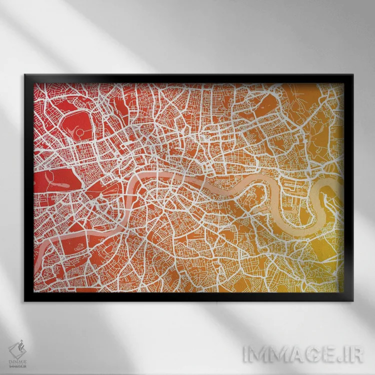 تابلو نقشه لندن ۹ اثر مایکل تامپست - نمای قابدار مشکی