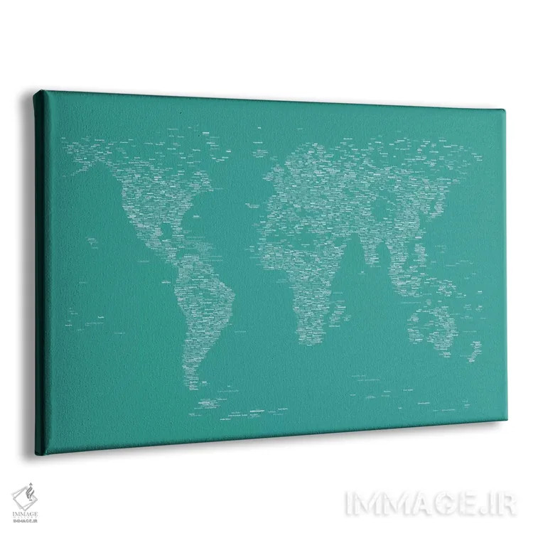 تابلو نقشه جهان با فونت (سبز) اثر مایکل تامپست - نمای پرسپکتیو محصول