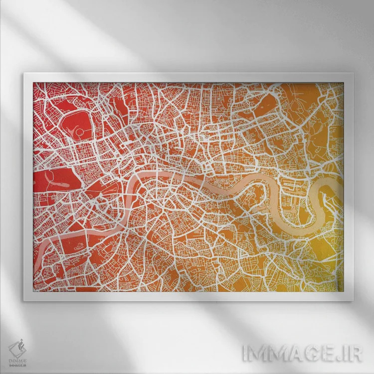 تابلو نقشه لندن ۹ اثر مایکل تامپست - نمای قابدار سفید