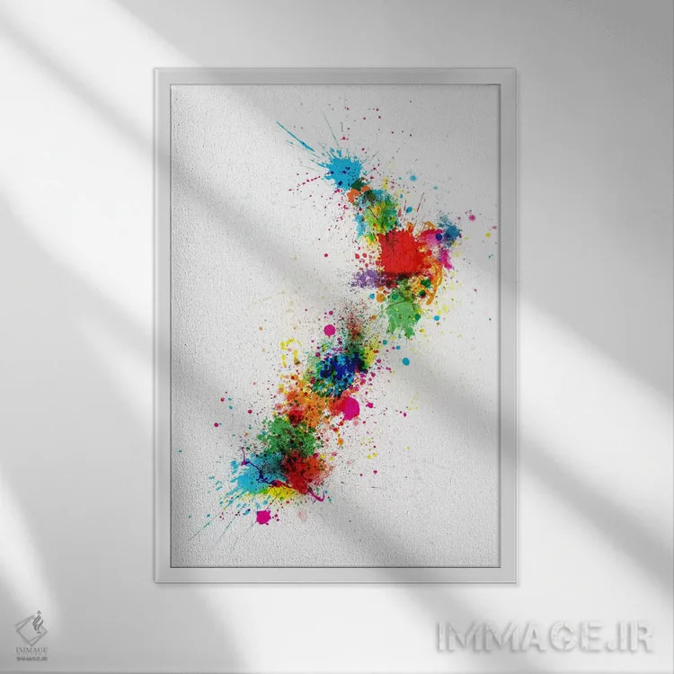 تابلو نقشه نیوزیلند با پاشش رنگ اثر مایکل تامپست - نمای قابدار سفید