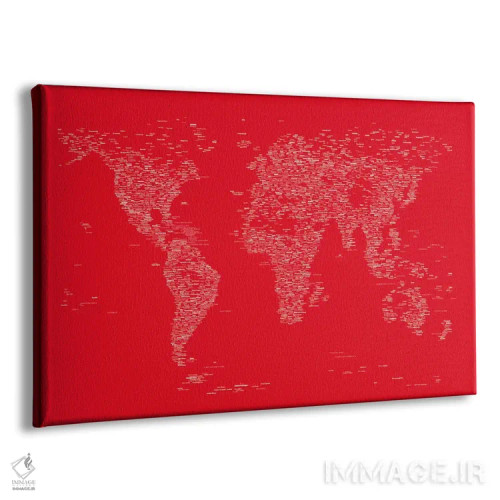 تابلو نقشه جهان با فونت (قرمز) اثر مایکل تامپست - نمای پرسپکتیو محصول